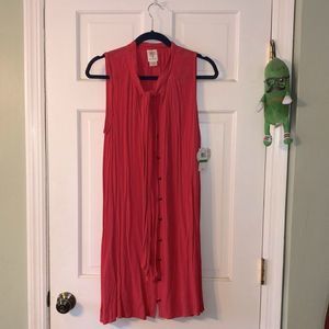Juniors Sized Self Esteem Large Coral Gauzy Tie Neck Button Down Tank Dress